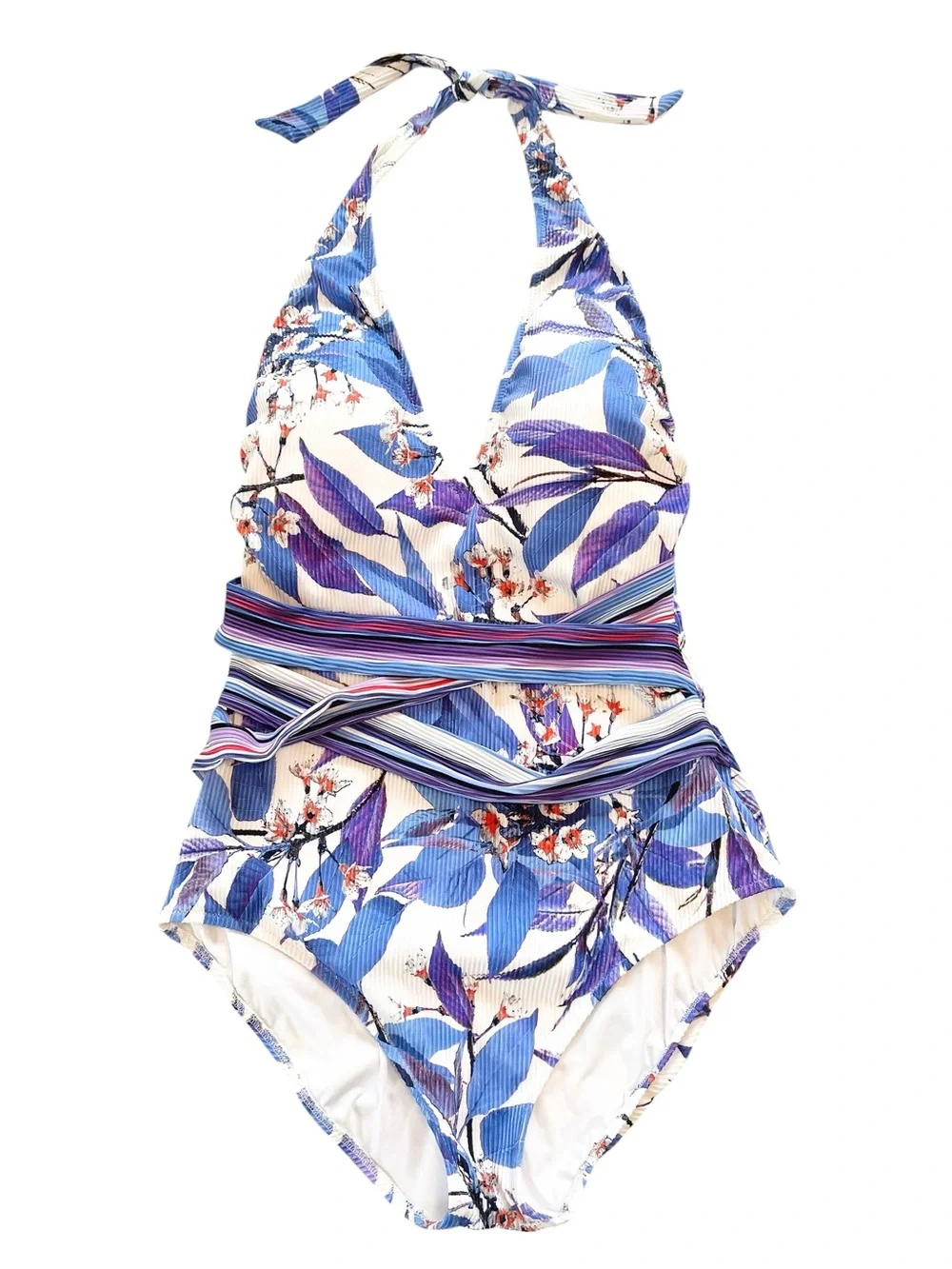 Gottex Sakura One-Piece Halter Neck Swimsuit in Blue Multi Size 14